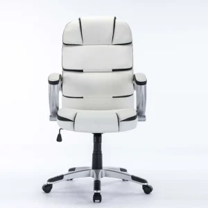 Adjustable Ergonomic Rolling Work Chair for Office White PVC Leather Executive Chair Luxury Office