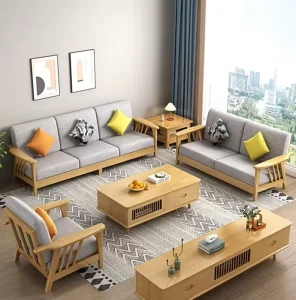 Adjustable Height Apartment Use Solid Wooden Sofa Set Optional Size Color for Living Room Apartment Use