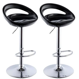 Adjustable Height Bar Stools Gloss Black Hollow Back Swivel Counter Chairs with Chrome Footrest Round Base for Kitchen Island