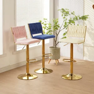 Adjustable Height Bar Stools with Woven Velvet Backrest Counter Height Bar Chairs Bar Stool for Home Kitchen Island Pub