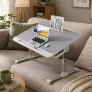 Adjustable Height Bed Desk with Cup Holder and Tablet Slot for Home Office Work and Study Efficient Workstation Solution