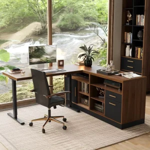Adjustable Height Convertible Foldable Gaming Executive Workstation Home Office Wood Black Walnut Computer Desk Quick