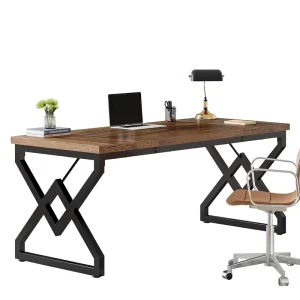 Adjustable Height Executive Desk 63 Inch Ergonomic Workstation with Thick Engineered Wood Tabletop Heavy Duty Metal Frame