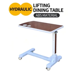 Adjustable Height Hospital Bedside Overbed Patient Food Serving Table 4 Lockable Casters Movable Medical Class II