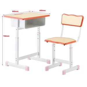 Adjustable Height Kids Desk Chair Set with Storage Orange Trim Pink Feet for Elementary School