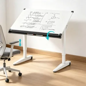 Adjustable Height Mobile Drafting Whiteboard Desk with Wheels Ergonomic Sit Stand Workstation for Office and Classroom