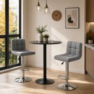 Adjustable Height Modern Fabric Bar Stool Chrome Base 360 Swivel Ergonomic Grid Tufted Counter for Kitchen Island Home Bar Cafe