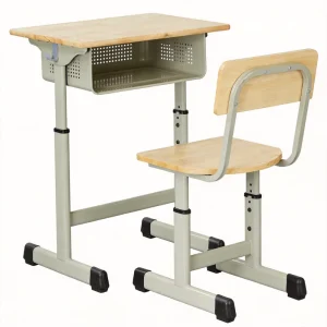Adjustable Height Modern Metal Study Table for Students Book Compartment Water Bottle Hook Anti-pinch Rounded Edge School