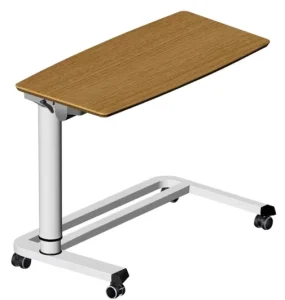 Adjustable Height Pneumatic Metal Overbed MDF Table Top Modern Sit Stand Desk Steel Wood Home Office Living Room School Hospital
