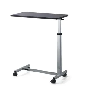 Adjustable Height Portable All Chrome Base Wood Top Hospital Bed Side Table for Patient Dining
