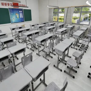 Adjustable Height School Furniture Classroom Table and Chair Single Student Study Desk with Drawer for Kids Learning