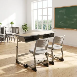 Adjustable Height Sturdy Steel Frame Storage Drawer Double Student Desk and Chair Set for School Classroom