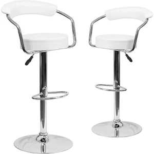 Adjustable Height Swivel Bar Stool with Armrest Black PU Leather Round Seat Chrome Metal Bar Chair for Bar Counter Cafe