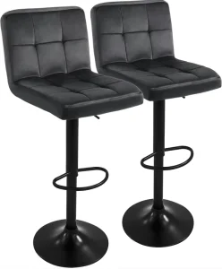 Adjustable Height Velvet Bar Stools Green Tufted Square Counter Bar Chair with Backrest Swivel Bar Stool for Kitchen Island Pub