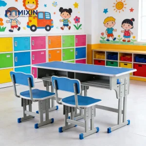 Adjustable Kids School Desk and Chair Set Durable 2 Seater Student Classroom Furniture Ergonomic Design Double Table and Chair