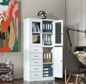 Adjustable Modern Office 2 Glass Door Steel Locking Filing File Storage Cabinet