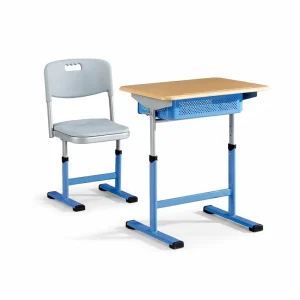 Adjustable Modern Single School Desk and Chair Set with Metal and Wood Construction