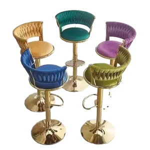 Adjustable Modern Stainless Steel Velvet Beige Hotel Bar Stool