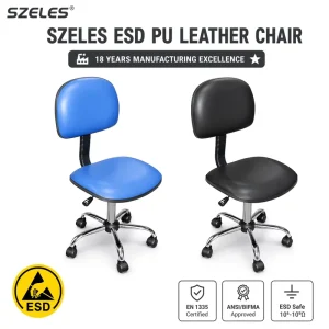Adjustable PU Leather Medical Task Lab Stool With Wheels for Hospital Office Cleanroom Industrial Use ESD Chair