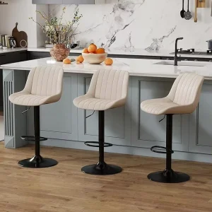 Adjustable PU Leather Metal Frame Bar Stools Swivel Counter Height Backrest Footrest Armless Modern Stool