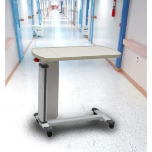 Adjustable Pneumatic Hospital Overbed Table with Wheels Medical Grade Movable Bedside Desk for Patient Care