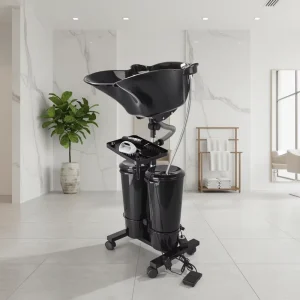 Adjustable Portable Shampoo Bowl with Electric Pump Shampoo Station 2 Buckets Drain High Pressure Sprayer Foot Switch and Tray