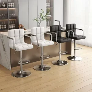 Adjustable Rotating Contemporary Bar Stool Synthetic Leather Black Small Package Size Easy Transport Living Room Bar