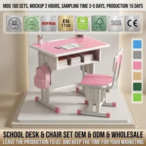 Adjustable School Study Desk Chair Set Single Seat Student Desk and Chair for Primary Classroom Made of Steel Material