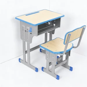 Adjustable Single Student Desk and Chair Set Durable Metal Frame School Furniture