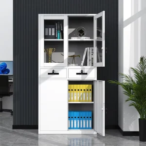Adjustable Steel Glass Door Filing Cabinet Organizer Modern Lockable Security Mobile Large Capacity for Home School Bedroom Gym
