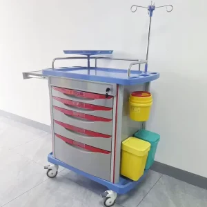Adjustable Storage Emergency Treatment Medical Trolley ABS Hospital Furniture Castors for First-Aid Medication Bulkheads