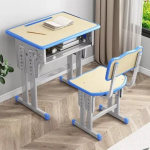 Adjustable Student Desk and Chair Set Steel Frame School Furniture Ergonomic Study Table with Book Hook for Classroom