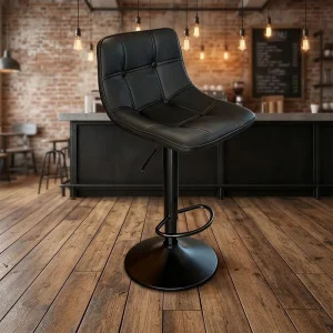 Adjustable Swivel Bar Stool With PU Leather Backrest Black Metal Base High Counter Bar Chair