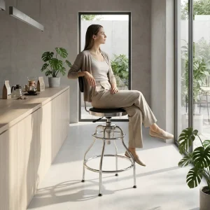 Adjustable Swivel Modern Bar Stool with Backrest Steel Frame PU Leather Seat Counter Height Bar Chair with Footrest Home Bar