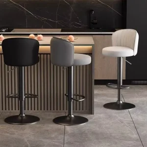 Adjustable Swivel Upholstered Bar Stool with Backrest Modern Extra Tall Counter Chair for Home Cashier Commercial