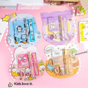 Adorable 6Pcs School Supplies Set for Children for Start of School Year Pencil Notebook Eraser Stationery Set for Kids