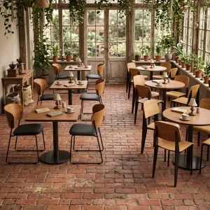 Aesthetic Retro Tables and Chairs Warm Vintage Tone Furniture for Leisure Coffee and Bakeries