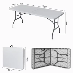 Ai Cathlon 6FT Folding in Half Rectangular HDPE Plastic Portable Outdoor Dining Table for Courtyard Events