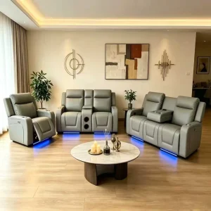 Air Leather Power Recliner Sofa Set 3+2+1 Seater with LED Light Cup Holder Bluetooth Speaker USB Charging for Living Room