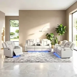 Air Leather Recliner Sofa Set 3+2+1 with LED Lights and Bluetooth Speaker Modern Home Theater Living Room Furniture
