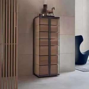 Aircraft Cabinet Tempered Glass Metal Frame Modern Solid Wood Eco-Friendly Multi-Drawer Wine Cabinet