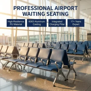 Airport Grade Waiting Bench with Integrated USB Charging Ports Heavy Duty PU & Aluminum Seating for Terminal Lounge