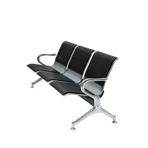 Airport Reception Benches PU Leather 3 Seater Black Waiting Chair for Hospital School Mall Durable Easy Clean