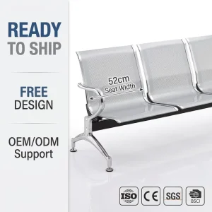 Airport Waiting Bench 3 Seater Cold Rolled Steel Perforated Seat Chrome Armrest Clinic Hospital Public Chair Bulk Order OEM