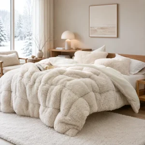 Alaskan Winters Faux Fur Plush Arctic Wolf Ultra Soft Fluffy Comforter Thick Warm Cloud Like with Cozy Plush Texture for Winter