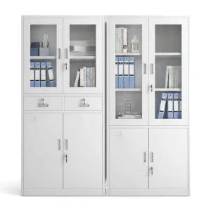 All Steel Adjustable Office Storage Cabinet Upper Glass Doors Lower Lockable Cabinets for Bedroom Document Supplies Organization