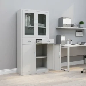 All Steel Adjustable Office Storage Cabinet Upper Glass Doors Lower Lockable Cabinets for Document Bedroom Supplies Organization