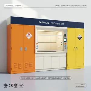 All Steel Ducted Laboratory Fume Hood Fume Cupboard with Flammable Corrosive Storage Cabinet Safety Workstation