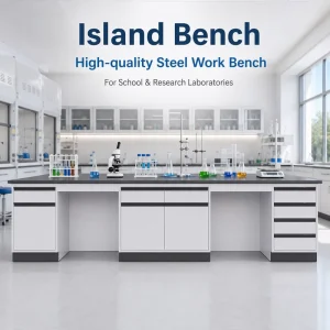 All Steel Floor Mounted Lab Work Bench Island Bench Laboratory Physics Table With Socket and Faucet