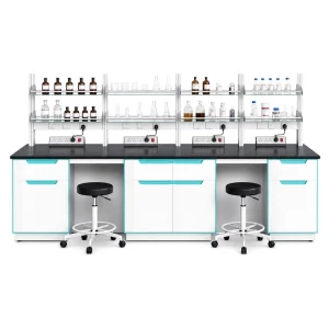 All Steel Floor Standing Chemistry Lab Island Ceramic Top Lab Worktable with Sink and Reagent Shelf